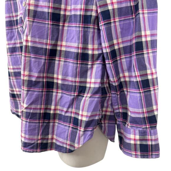 Talbots Petite Womens Purple Plaid Long Sleeve Button Up Shirt Top Blouse sz M P - Picture 8 of 16